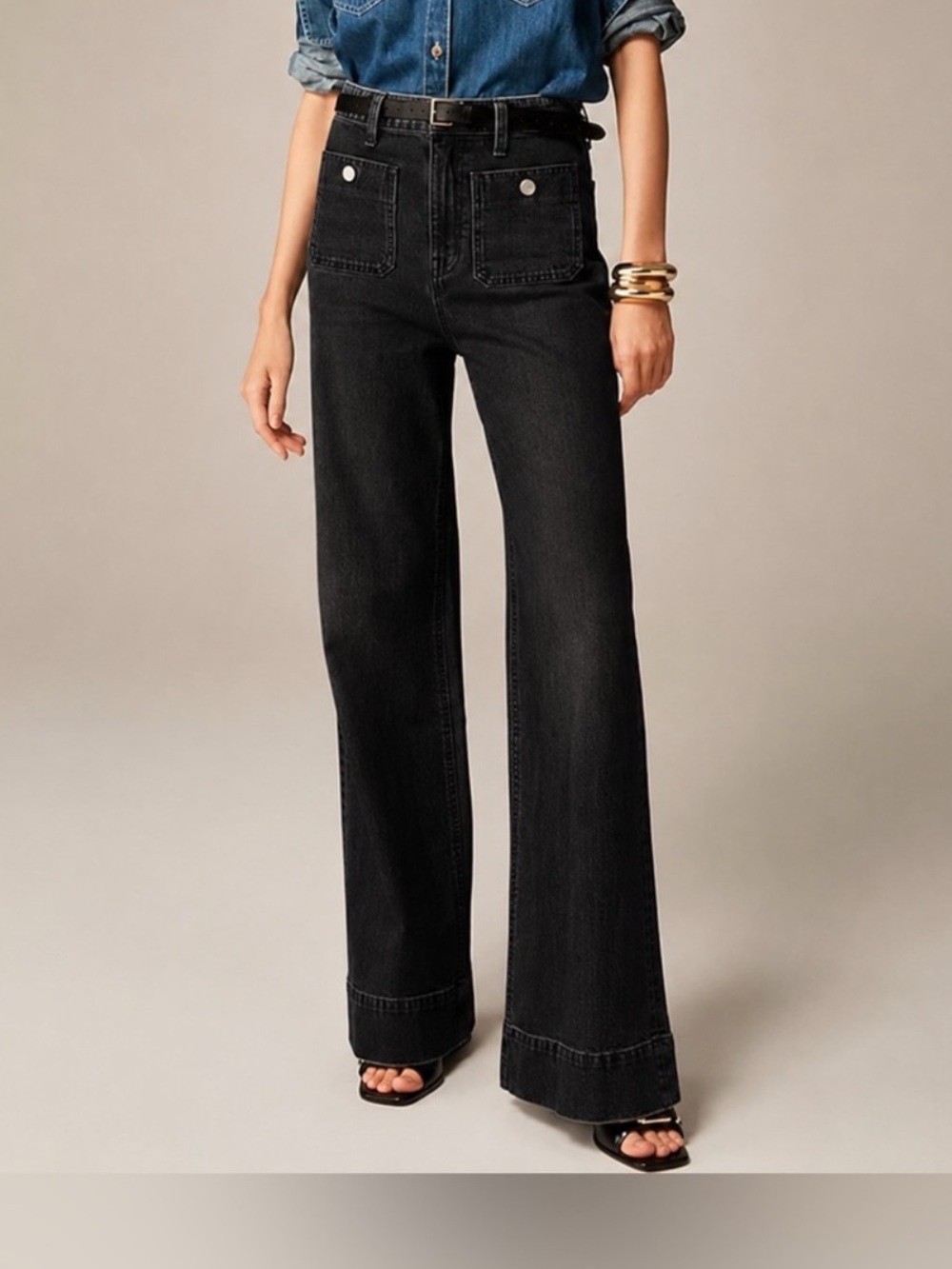 J. Crew Jeans Womens 30 ‘96 Denim Trouser Sailor Pockets Stretch Black